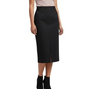 Anthropologie Midi Skirt Women Sz 6 Black Linen Blend Front Slit Side‎ Pockets